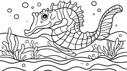 Cartoon seahorse coloring page underwater scene (1)