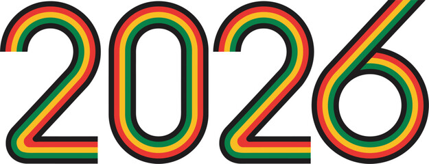 Celebrate 2026 with retro style Pan-African colors, ideal for a modern event invitation, commemorative design, or stylish new year greeting cards