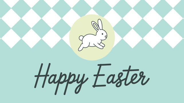 Cute cartoon bunny hopping happily on a pastel background with happy easter text - Powered by Adobe