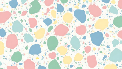 Modern abstract seamless terrazzo pattern background with colorful pastel chips and stones.