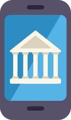 Mobile banking app showing bank icon on smartphone screen representing online banking and finance