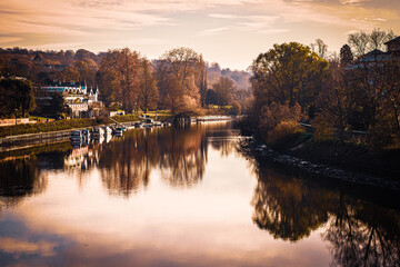 Beautiful, scenic scene on the banks of the River Thames in Richmond, Central London, England, UK, in late autumn, early winter