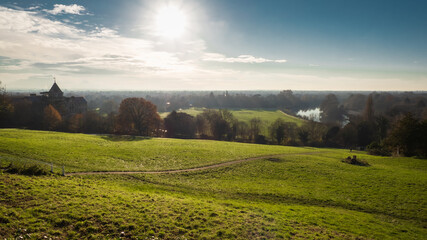Beautiful, scenic view from Richmond Hill down on the banks of the River Thames in Richmond,...