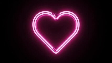 Vibrant pink neon heart sign glowing with electric lightning and energy discharge against a dark black background for a modern love concept