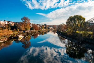 Beautiful, scenic scene on the banks of the River Thames in Richmond, Central London, England, UK,...