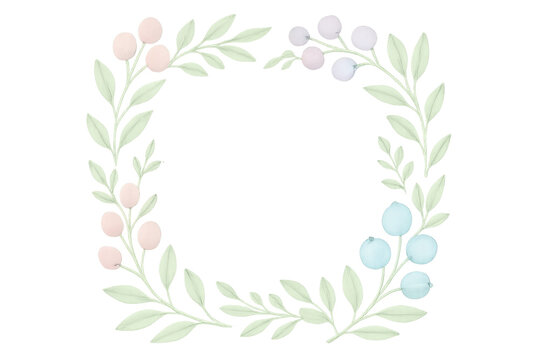 Watercolor floral wreath with pastel berries and leaves - Powered by Adobe
