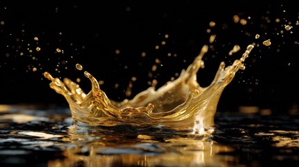Majestic Crown of Liquid Gold: Dynamic Paint Splash with Metallic Reflection on Dark Background
