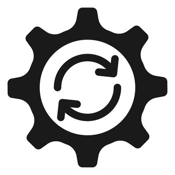 Gear with refresh arrows icon representing system update, automatic sync, configuration refresh, and continuous optimization processes in technical operations.
