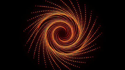 Abstract glowing spiral vortex tunnel made of digital dots on a dark background showing energy flow