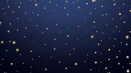Luxury deep navy blue background with glittering gold stars and confetti dots; festive celebration pattern design.