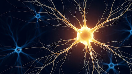 Abstract Digital Illustration of Active Neurons Transmitting Information and Synaptic Signals in the Brain