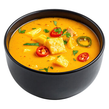 Bolivian chairo a traditional andean soup with beef vegetables and chu�o served in a bowl and isolated on a clean white background