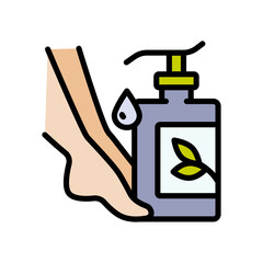 Foot cream, Foot hygiene, Healthy feet, Foot treatment, Podiatrist, Podiatry icons, Pedicure, Massage foot color icon. Simple vector illustration.
