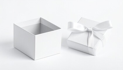 White gift box with ribbon on lid