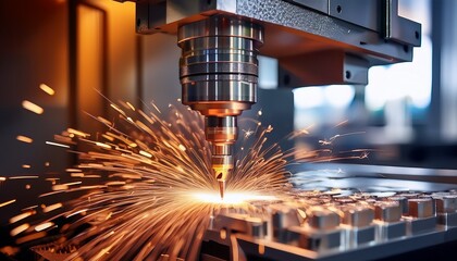 metalworking cnc milling machine cutting metal modern processing technology small depth of field hi technology machining generative ai concept