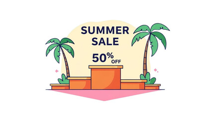 Summer Sale Podium with Palm Trees for a Tropical Beach Vibe Discount
