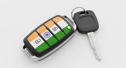 car key with remote control isolated, india flag & india independence day key