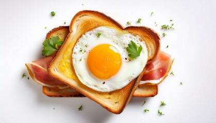 top view fried egg on toasted bread sandwich with fried egg ai cooking lunch dinner breakfast natural product cooked omelet isolated white background