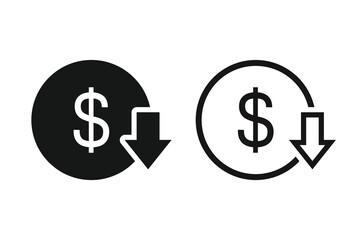 Cost reduction icon vector. Cost savings icon. Dollar decrease sign. cost symbol dollar decrease icon, money, dollar sign