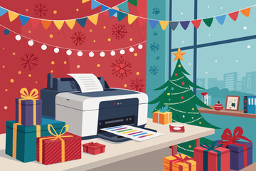 Printer Printing Holiday Flyers Office Scene Wit Creative Visual Great for Commercial Projects