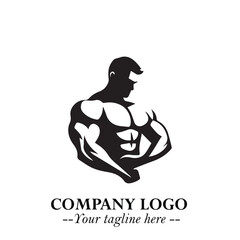 Man With Muscle Logo Symbol in Black on White Background for Strong Bold Fitness Branding Design Art
