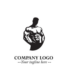 Man With Muscle Logo Symbol in Black on White Background for Strong Bold Fitness Branding Design Art