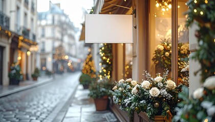Elegant Blank Awning Sign Mockup on Parisian Style Flower Shop