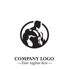 Man With Muscle Logo Symbol in Black on White Background for Strong Bold Fitness Branding Design Art