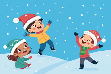 Showcasing Children Playing Snow Christmas Hats Crisp Creative Visual