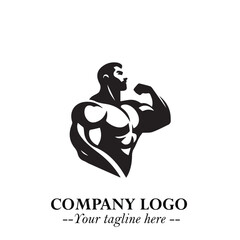 Man With Muscle Logo Symbol in Black on White Background for Strong Bold Fitness Branding Design Art