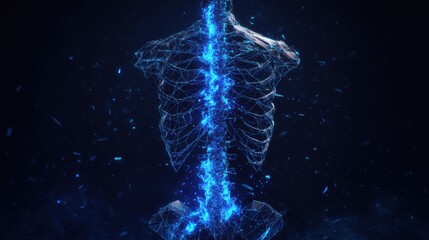 Abstract Glowing Human Spine Silhouette and Neural Network Render