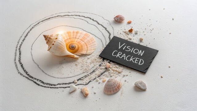 Seashell glowing in a chalk circle with a Vision Cracked card