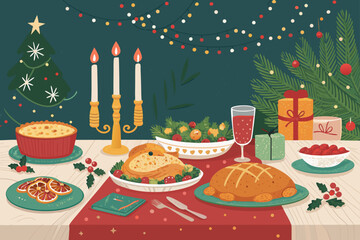 Christmas Dinner Table With Festive Food High-Quality Stock Image Ideal for Marketing