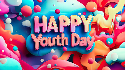 AI Generated - Vibrant and colorful background with the words "Happy Youth Day" written in bold, white lettering. Commercial illustration artwork. Illustration. High-resolution. High-res. -
