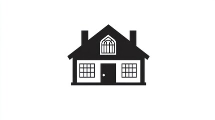 Suburban house, simple icon, white background, homeownership