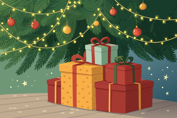 Crisp Christmas Presents Stacked Under Tree Glo Premium Digital Asset