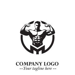Man With Muscle Logo Symbol in Black on White Background for Strong Bold Fitness Branding Design Art