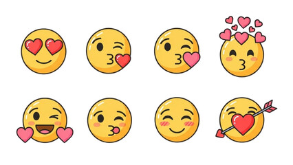 Collection of cute emoji icons representing love, affection, and playful romance