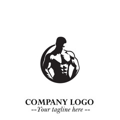 Man With Muscle Logo Symbol in Black on White Background for Strong Bold Fitness Branding Design Art