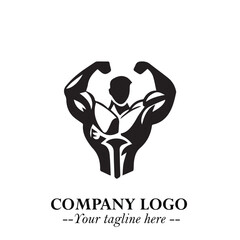 Man With Muscle Logo Symbol in Black on White Background for Strong Bold Fitness Branding Design Art