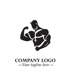 Man With Muscle Logo Symbol in Black on White Background for Strong Bold Fitness Branding Design Art