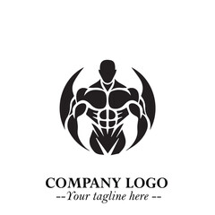 Man With Muscle Logo Symbol in Black on White Background for Strong Bold Fitness Branding Design Art