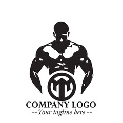 Man With Muscle Logo Symbol in Black on White Background for Strong Bold Fitness Branding Design Art
