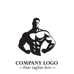 Man With Muscle Logo Symbol in Black on White Background for Strong Bold Fitness Branding Design Art