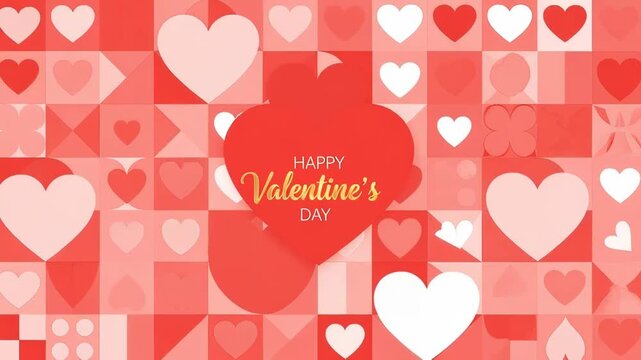 Heart animation celebrating valentine's day with romantic red and white patterns
