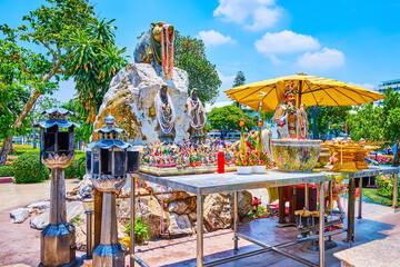 Pig Memorial with the Pig in jewelries atop the Altar, Bangkok, Thailand