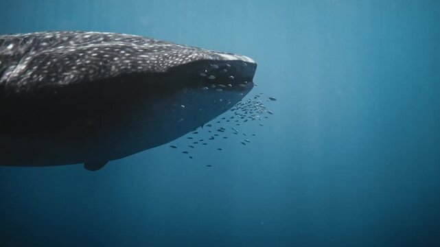 Whale shark swimming in blue ocean