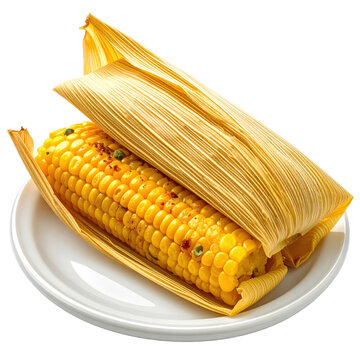 Humita en chala a traditional argentine corn tamale steamed in its own husk presented whole and perfectly isolated on white background