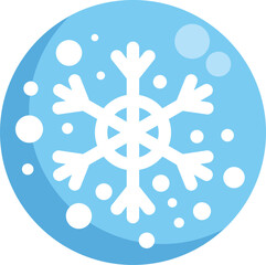Minimalist vector illustration of a stylized snowflake falling with snow on a blue circular background, perfect for winter and christmas projects
