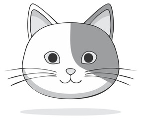 Fototapeta premium Cute Cartoon Cat Face with Two Tone Fur and Whiskers